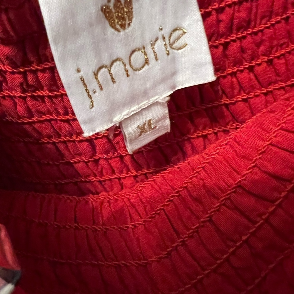 Festive Plaid Smocked Midi Dress with Puff Sleeves in Red - Picture 6 of 8